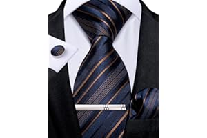 DiBanGu Herren Krawatte Set Seide Gestreift Karierte Krawatte mit Einstecktuch Manschettenknöpfe Krawattenklammer Set für Hochzeit Formell