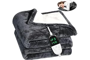 Mersyn Heated Throw Blanket - 160×130cm Heated Blanket Electric Throw 6 Heat Setting 5 Levels Auto-Off Heated Throw Blanket Overheat Protection Soft Flannel Sherpa Electric Blanket, Grey
