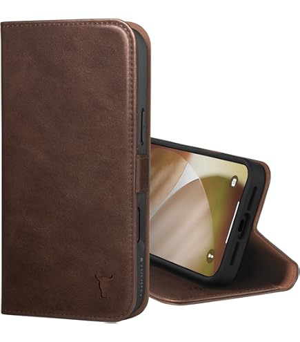 TORRO Leren Flip Hoes Compatibel met iPhone 13 - Echt Lederen Cover met Verticale Flip Functie en Vakken voor Kaarten en Cash [MagSafe Compatibel] ( Donkerbruin
