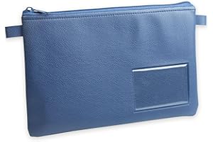 effektivo Borsa porta banconote colorata con cerniera e finestra, in finta pelle, colore blu, adatta per documenti fino a DIN A5