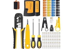 LUBEIN-BRAND LUBEIN RJ45 Herramientas de Reparación de Red Juego de Comprobador de Cables de Red Kit de Mantenimiento de Red para Herramienta CAT5/CAT6/RJ11/RJ12 Crimpadora de Red con 50 Conectores (Rojo)