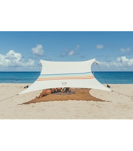 WEKAPO Tenda Da Spiaggia Parasole UPF 50+ - Facile Da Montare Con 4 Pali In Alluminio, Sacchi Di Sabbia E Pala - 2,1m Altezza - 2