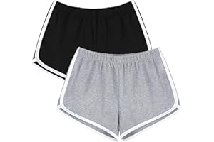 URATOT Damen-Shorts aus Baumwolle für Gym, Yoga, Sommer, Laufen, Sport und Tanz mit elastischem Bund, 2er-Pack
