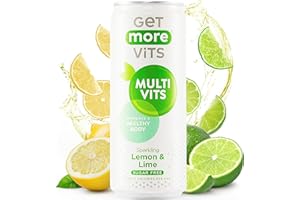 Get More Vits - Multi Vits Sparkling Lemon & Lime Spring Water (12 x 330ml), Sugar-Free, Low-Calorie, Natural Flavours, Supports a Healthy Body, Vitamin C, B1, B3, B5, B6, B7, B12 & D, Vegetarian