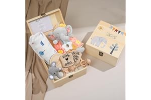 Youuys 8 in 1 Regalo per Neonati, Regalo per Bambini e Bambino, Regalo di Compleanno per Bambino, Regalo di Natale, con Musellina di Stoffa+Panno Cotone+ Sonaglio+Cartolina Regalo (Elefante)