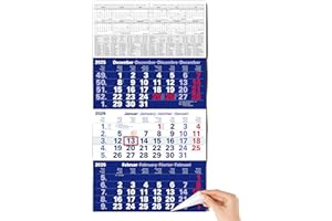 ‎TOBJA TOBJA 3 Monatskalender 2026 Wandkalender mit Schieber - "Blau" Kalender 2026 Wandkalender | FSC-zertifiziert, mit Schulferien, Feiertagen & Jahresübersicht | Großformat 56x30 cm (gefalzt!)