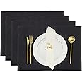 Black Placemats Set of 4 Kitchen Dining Cloth Reversible Cotton Table Place Mats 13x19 inches