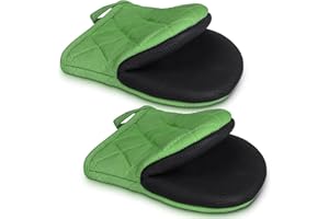 BUUMIN 2 PCS Short Oven Mitts, Microwave Mitts, Heat Resistant Non-Slip Neoprene Cotton Golves, Non-Slip Grip Surfaces and Hanging Loop, Kitchen Mini Oven Mitts for 500 Degrees, for Baking Barbecue (Green)