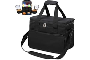 KOPEKS - Kit de Voyage pour Animaux de Compagnie (Chien, Chat, Lapin…) - Sac avec Nombreuses Poches et Deux Compartiments Isotherme séparés, Deux Bols Pliables et Un Plateau - Noir