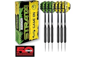 Red Dragon Strata Game on Darts Set - 20 Gram Black Steel Tip Darts with Flights and shafts (Stems)
