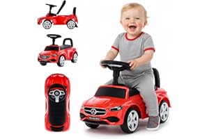 sun baby Jeździk pchacz dla dzieci Mercedes C-Class z przyciskami dźwiękowymi, schowkiem, zabezpieczeniem przed wywróceniem (Czerwony)