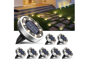 btfarm 8 Pezzi Luci Solari da Giardino, 8 LED Faretti Sepolta Solari a Led da Esterno, IP65 Impermeabile Lampade Faretto Solare da Terra per Prato Vialetto Cortile Strade Paesaggio, Bianco Caldo