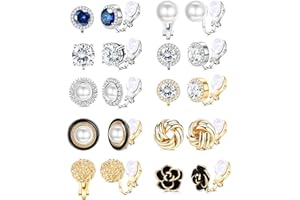 CASSIECA 10-15 Paires Boucles Oreilles Clip pour Femme Clips Oreilles Non Percées Fille Argent Or Fausse Perle Larme Fleur Zircon Cristal Non percées Boucle Oreille Boucle Oreille sans Trou