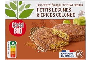 Céréal Bio Galettes Boulgour de Riz & Lentilles, Légumes & Colombo - Végan et Bio - Simple et Rapide à Réchauffer - 200g (2 x 100g) - 197647