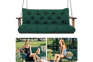 Amdieu Garden Swing Cushions 3 Seater Waterproof Bench Cushions with Backrest and 8 Ties 12cm ﻿Thick Swing Cushions Replacement for Outdoor Furniture Garden Swing Porch Patio(Dark green-150 x 100 cm)