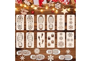 WOFEU 12Pcs Christmas Footprint Stencils Snowflake Stencil, Christmas Decorations Indoor, Santa Footprint Snowflake Stencils Christmas Floor Templates Holiday Decorations (11.8"x 5.9")