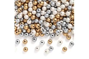 DAHI Lot de 450 perles en bois avec trou doré/argenté/blanc pour la fabrication de bijoux DIY 3 couleurs