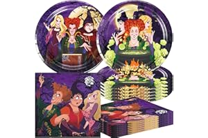 Omto 40Pack Hocus Pocus Party Supplies include 20Pcs plates, 20 napkins for Kids Hocus Pocus birthday party decoration