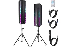 Pyle Tragbares Bluetooth PA-Lautsprechersystem, 3-Wege Aktiver & Passiver Outdoor Bluetooth Lautsprecher Tragbares PA-System mit Mikrofoneingang, Partylichter, FM-Radio -Stativ, Fernbedienung, Schwarz