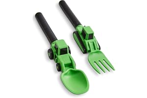 Dinneractive Besteck-Set für Kinder - Baustellen-Motivgabel und Löffel für Kleinkinder und junge Kinder - 2-teiliges Set