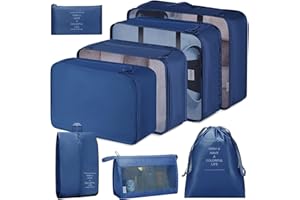 JETSCUSH 8-częściowy zestaw organizerów do walizek, toreb na ubrania, kostek do pakowania na urlop i podróż, torby na ubrania, torby na buty, kosmetyczka (ciemnoniebieski)