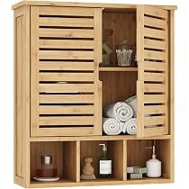 HOMCOM Armoire Murale Salle De Bain Bambou 40x20x70 Cm Blanc - Meuble Rangement Porte Lattes