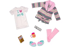 Glitter Girls – Loungewear Outfit – Robe & Sweater Dress – Plush Dog Outfit, Socks, and Coffee Mug – 14-inch Doll Clothes & Accessories – 3 Years +
