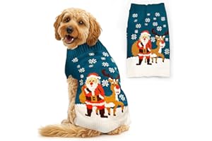 BLUE PLANET FANCY DRESS Christmas Dog Jumper Blue with Santa and Reindeer XXL Winter Sweater Coat for All Breeds and Sizes (S to XXL Dogs) Cute Xmas Clothes for Dogs Puppy Outfit