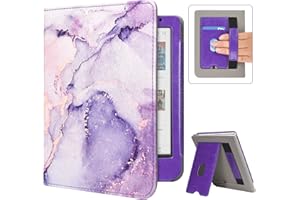 Caweet Étui pour Tolino Shine Color/Shine 5(2024)/Shine 4(2022) et Kobo Clara Colour/BW/2E, Couverture à Support Pliable avec Fente pour Carte, Sangle pour la Main et Auto Sleep/Wake, Marbre Lilas