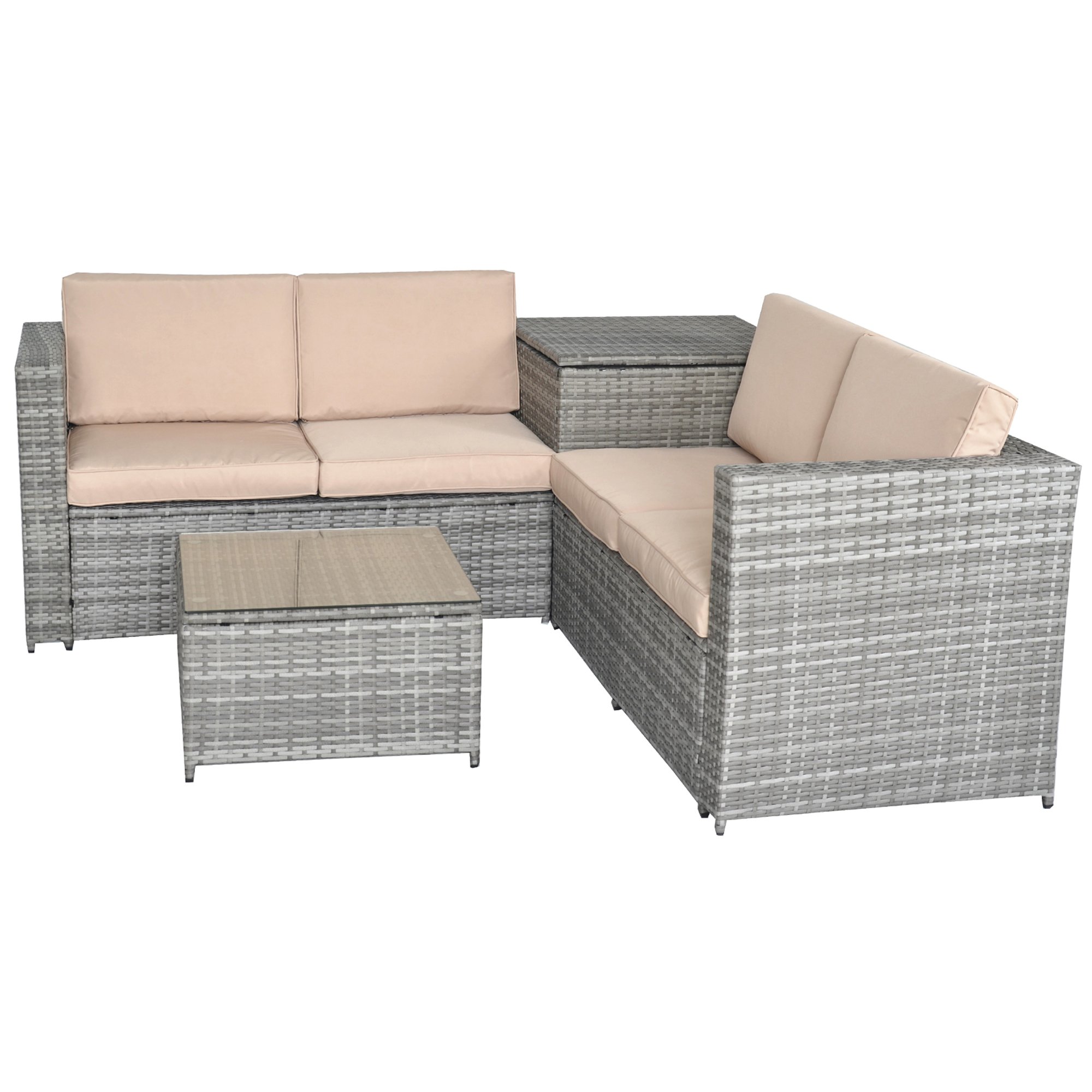 Jalano Poly Rattan Lounge Set Gartenmöbel Gartengarnitur 4 teilig grau