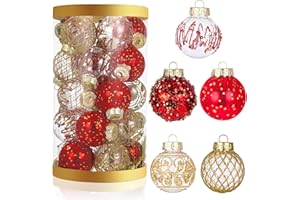 Bixury Boules de Noël Rouge Or,25 Pièces 6CM Boule de Noel Rouge Boules en Plastique de Noël Robuste Brillant Boules Suspendues Sapin de Noël Kit de Décoration pour Maison Jardin Extérieur