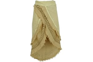 GURU SHOP Goa - Falda cruzada tribal para mujer, color marrón, algodón, talla única, faldas, ropa alternativa corta
