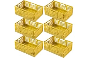 EURXLQ 6 Cestino Portaoggetti Pieghevole e Impilabile, Cassette in Plastica per La Cucina, Bagno, Ufficio (Giallo, 30×20×12cm)