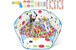 MUAEEOK Cat Ball Pit with 106PCS Cat Toy Balls and 4PCS Cat Spring Toy, Interactive Cat Toys for Bored Indoor Cats Self Play, Cat Enrichment Toy for Interactive Fun and Exercise
