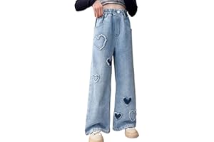 Rolanko Jeans Larghi per Ragazze, Vita Alta Elasticizzata Gamba Larga Pantaloni Denim Bootcut per Bambini 6-15 Anni