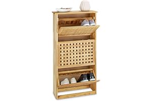 ‎RELAXDAYS Relaxdays Szafka uchylna na buty orzech włoski, półka na buty (wys. x szer. x gł.): ok. 20,2 t x 55 szer. x 104,3 wys. cm, nowoczesna komoda na buty do przedpokoju i przedpokoju, naturalna