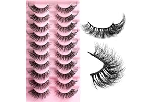 ULIYA Pestañas Postizas 10 Pares 8D Naturales Cat Eye Lashes Mullidas D Curly Russian Strip Lashes Rizadas Gruesas Fox Eye Lashes Negras Profesionales Reutilizables de Pestañas Postizas (HLY04)