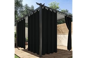 HolidayIdeas Extra Wide Outdoor Curtains for Patio Waterproof, 2 Panels - 110 x 95 Inch - Privacy & Light Filtering Curtains Grommet Outside Curtains for Porch, Gazebo, Pergola, Backyard (Black)