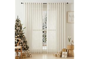 TREATMENTEX Linen Semi Sheer Curtains for Living Room 90inch Natural Farmhouse Curtain Panels for Bedroom Office Rustic Privacy Curtain Drapes for Kitchen Dining Room Pencil Pleat Beige 54"w 2 Panels