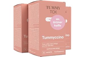 TUMMY TOX Grüner Kaffee, Inulin und Guarana - Stoffwechsel, Appetit, Energie - 30 Beutel für 1 Monat - Leckeres Getränk mit Kostenloser E-Book-Ratgeber - Tummyccino TummyTox