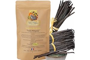 DECOUVREZ TASTY MALGASY PRODUITS OF MADAGASCAR Gousse de vanille Madagascar 13/14cm x5 – gourmet pour épices cuisine, idéale pour pâtisserie gâteau, chocolat, bonbon, sirop, poudre, boisson