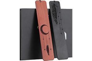 ‎HOMEMARS Lesezeichen, HOMEMARS Feder Mond Lesezeichen Holz, 2 Stück Bookmark Set, Handgefertigtes Hölzernes Lesezeichen, Geschenkbox Set, Geschenke für Frauen, Weihnachtsgeschenke, Beste Freundin Geschenke