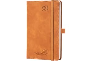 POPRUN Agenda Settimanale 2024 2025 Piccola 16 x 10,5 cm, 1 Pagina a Settimana con 1 Pagina di Appunti, Portapenne Autoadesivo, Copertina Morbida, Carta da 80 gsm Certificata FSC®, Marrone