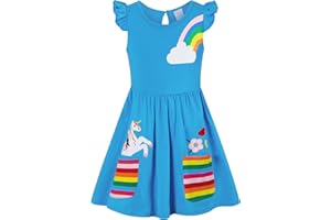 SFreeBo Vestito Bambina Unicorno Arcobaleno Vestiti Bambina Maniche Lunghe Ricami Stampati Abito Bambina 3-8 Anni