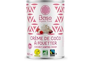 Crème de Coco BIO à Fouetter 24% mg 400ml | Sans additifs | Sans OGM | Vegan | Equitable | Mascarpone | Chantilly | Pâtisserie Facile | Nappage | Tiramisu|Fraisier|Crème Glacée Coco| BASE ORGANIC FOOD