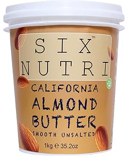 SIXNUTRI California Almond Butter (Smooth Unsalted)-1 kg (All Natural Stone Ground Keto Vegan Diet)