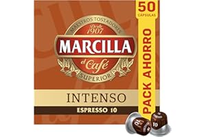 Marcilla Cápsulas de Café Intenso | Intensidad 10 | 50 Cápsulas Compatibles Nespresso