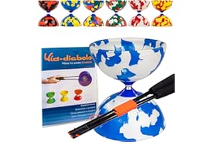 Juggle Dream Jester Diabolo Jonglage Kit - Axe Fixe Diabolo Professionnel avec Baguettes Superglass Vidéo d'apprentissage en Ligne - Jouets de Jonglage (Bleu/Blanc)