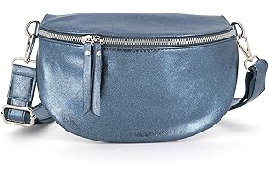 FLORA CO PARIS Sac Banane Bandoulière Femme Irisé - Porte Epaule Croisé ou Devant Poitrine Ultra Léger - Brillant Similicuir Souple - Mode et Chic - Bleu