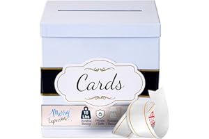 Merry Expressions White Wedding Card Box for Party, Wedding, Birthday, Graduation, 25 x25 cm - Large Post Box for Cards & Memories - Wedding Gift Card Box with White & Gold Satin Ribbon & Cards Label
